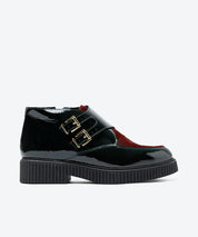 BOTIN MUJER DOS HEBILLAS CHAROL BURDEOS POTRO VERDE LACOMBA CLUSIA