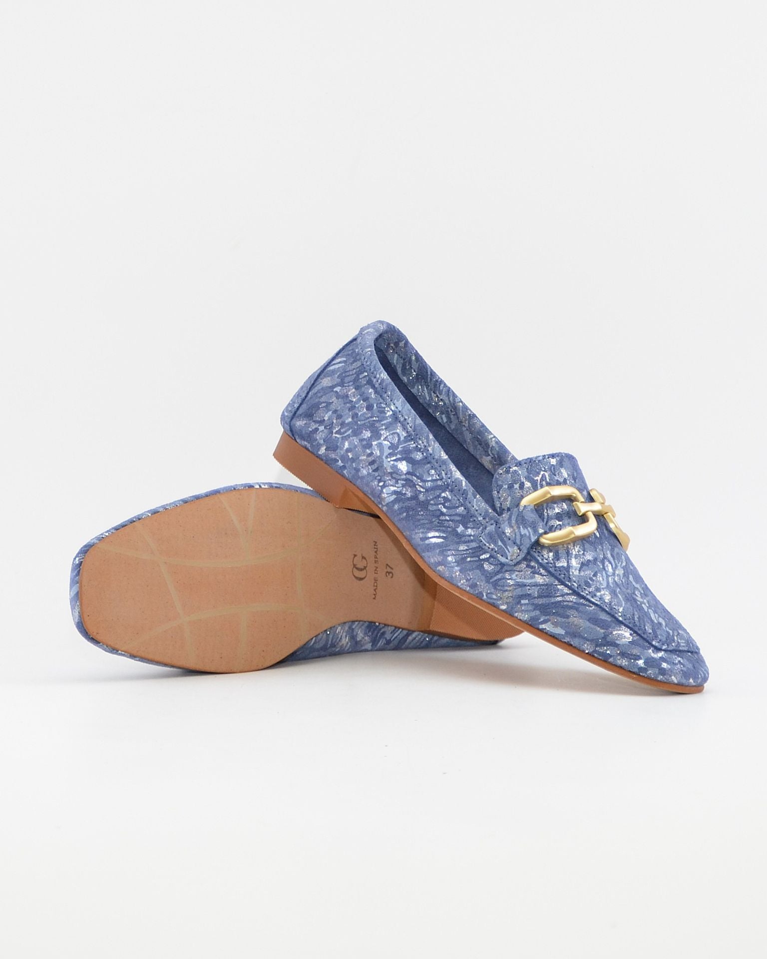 ZAPATO MOCASIN MUJER PLANO ESTAMPADO AZUL CAYETANO 17186