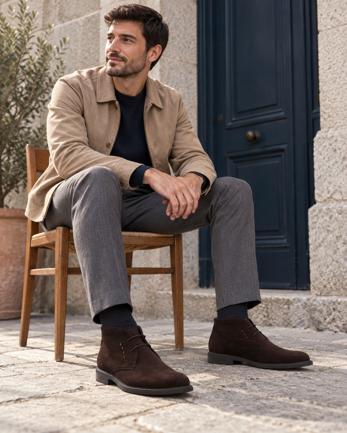 BOTINES CORDON HOMBRE FLUCHOS SERRAJE MARRON F2498 NANTES AFELPADO CAFÉ