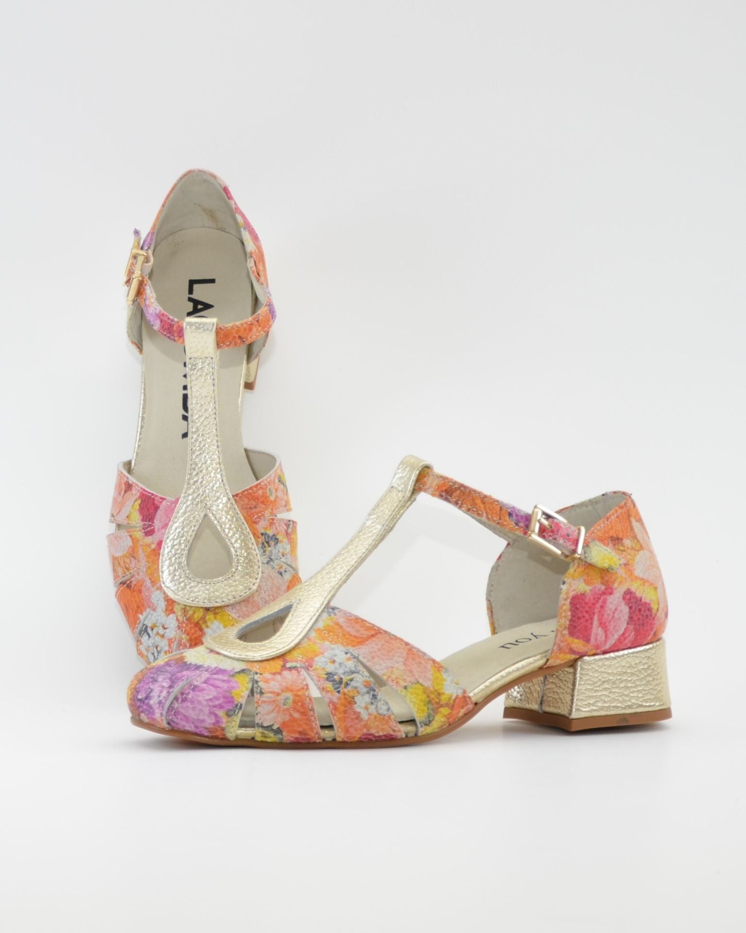 SANDALIA CANGREJERA MUJER FLORES COMBY ORO MULTI LACOMBA SUNFLOWERS