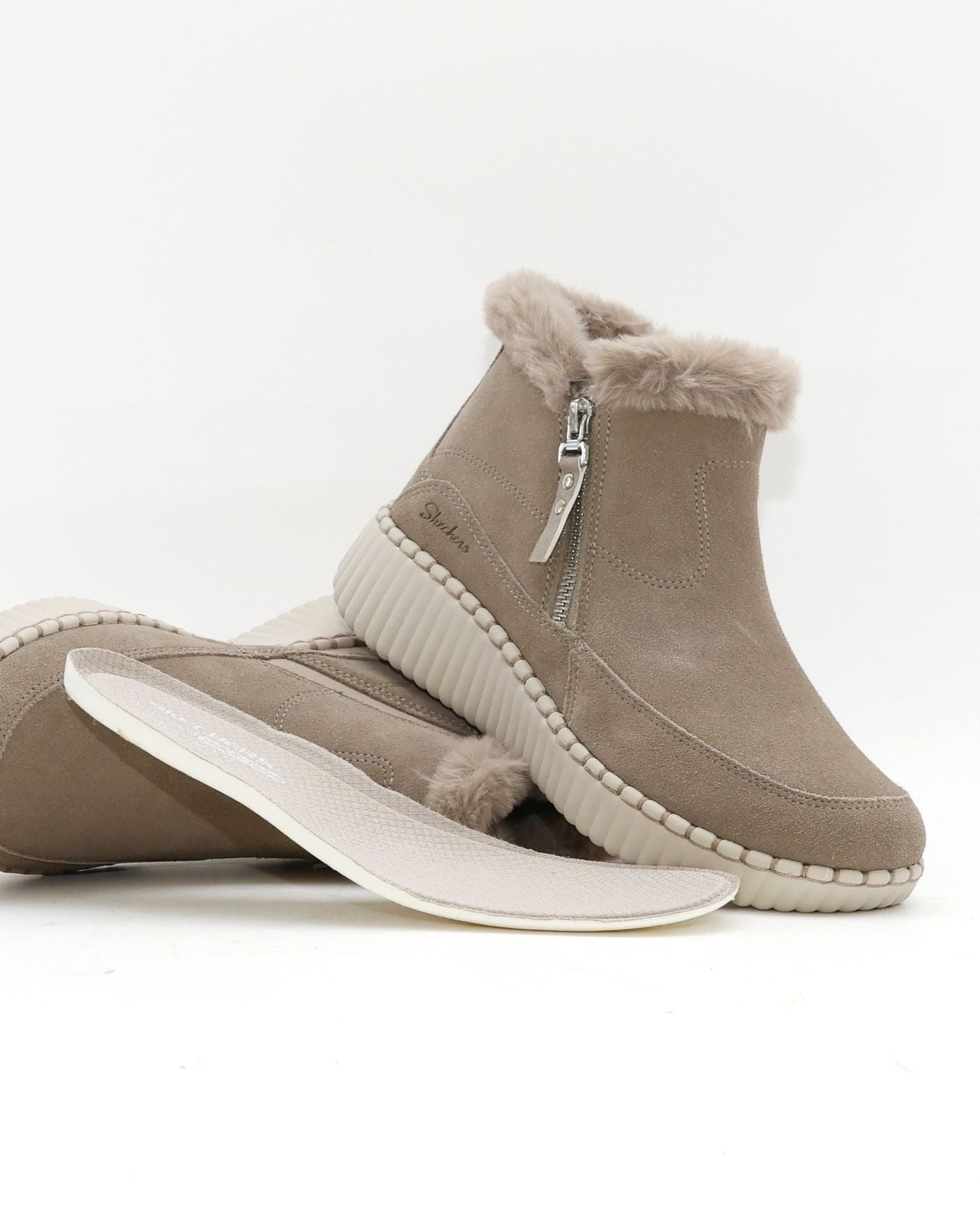 BOTIN PLANO MUJER FORRADO CON PELO  SKECHERS TAUPE 168108 TPE