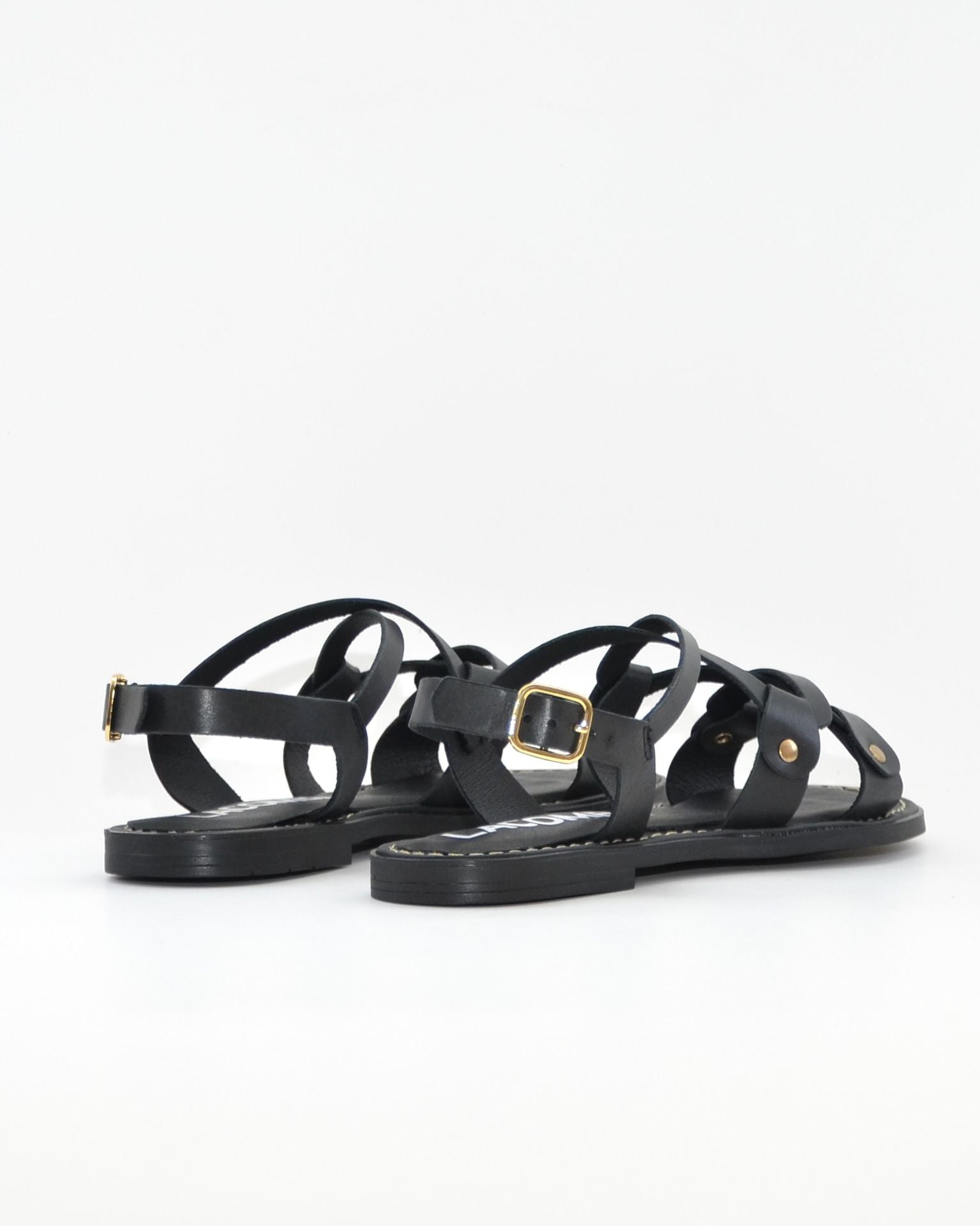SANDALIA MUJER PLANA PIEL COLOR NEGRO TACHAS LACOMBA BOUGAIN
