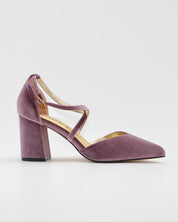 ZAPATO SALÓN MUJER COLOR TERCIOPELO MALVA TACÓN ANCHO Y TIRAS AZAREY 459M066