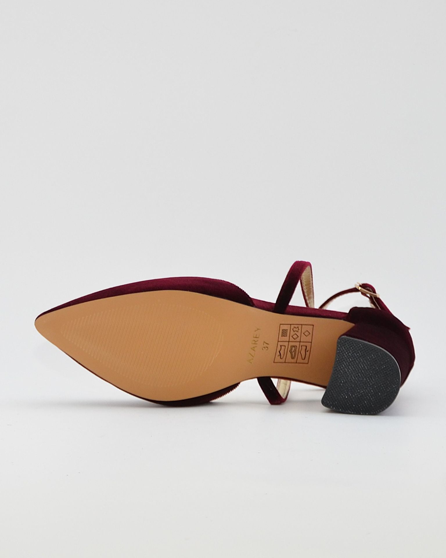 ZAPATO SALÓN MUJER COLOR TERCIOPELO BURDEOS TACÓN ANCHO Y TIRAS AZAREY 459M066