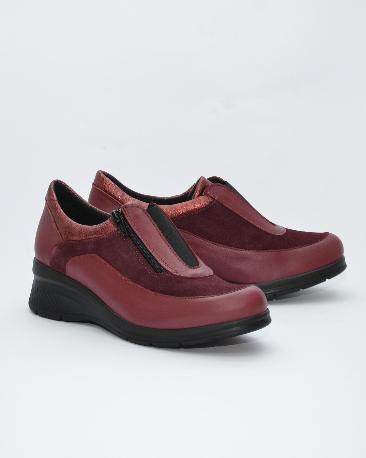 ZAPATO MUJER CUÑA BURDEOS ELÁSTICO Y CREMALLERA 8099 CONFORT CLASS