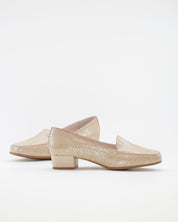 ZAPATO MOCASIN MUJER TACON BAJO COLOR BEIGE METALIZADO D CHICAS 1021 FLORES