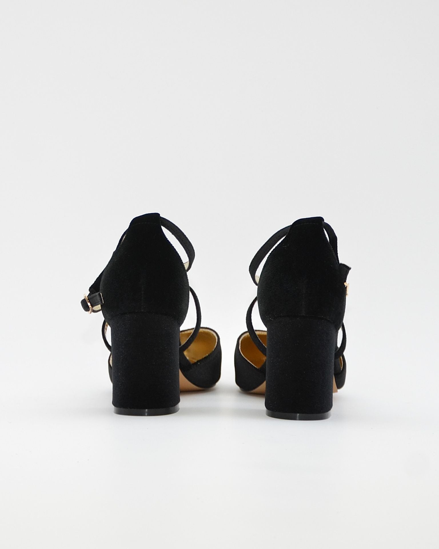ZAPATO SALÓN MUJER COLOR TERCIOPELO NEGRO TACÓN ANCHO Y TIRAS AZAREY 459M066
