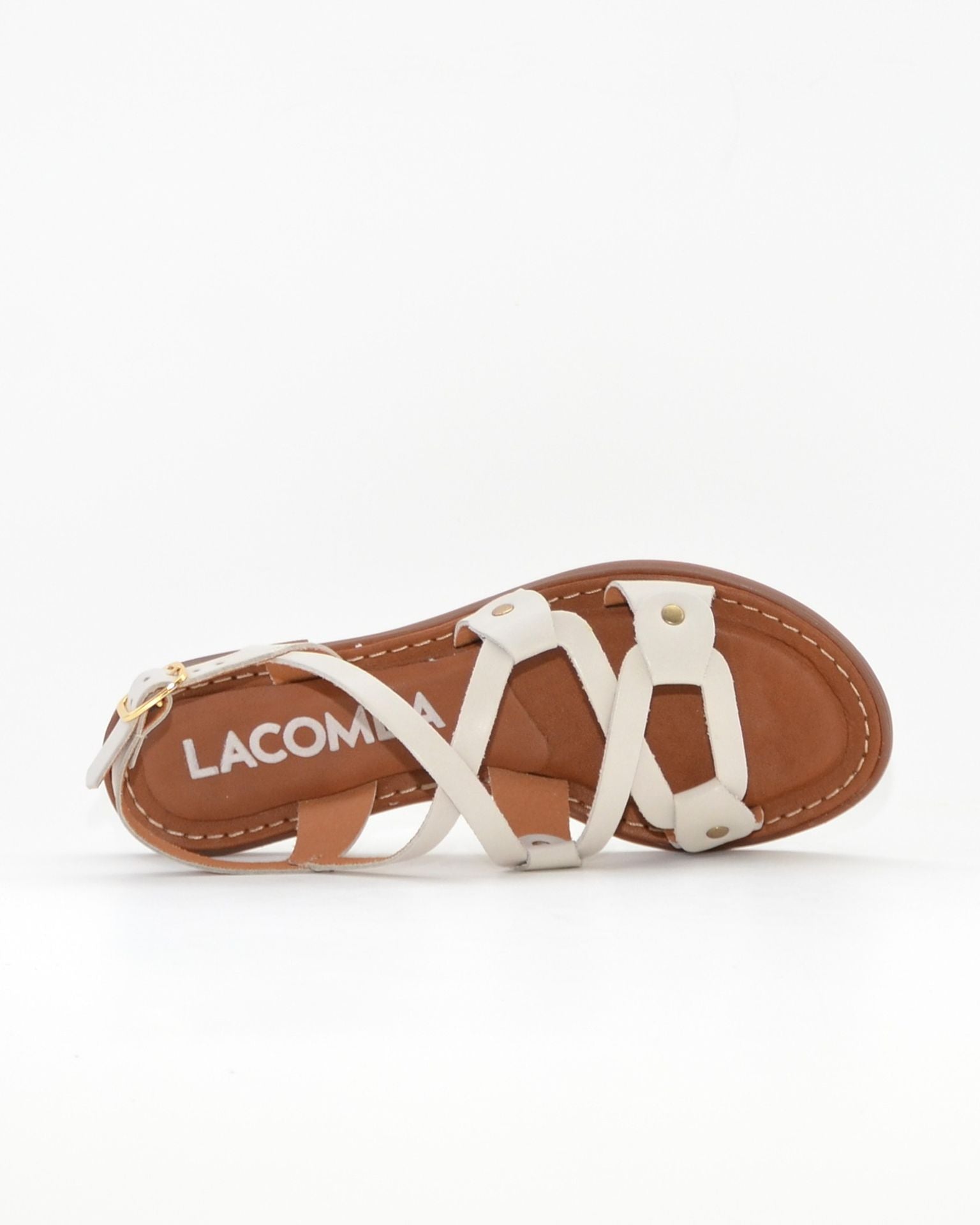 SANDALIA MUJER PLANA PIEL COLOR HIELO TACHAS LACOMBA CAMPANULA