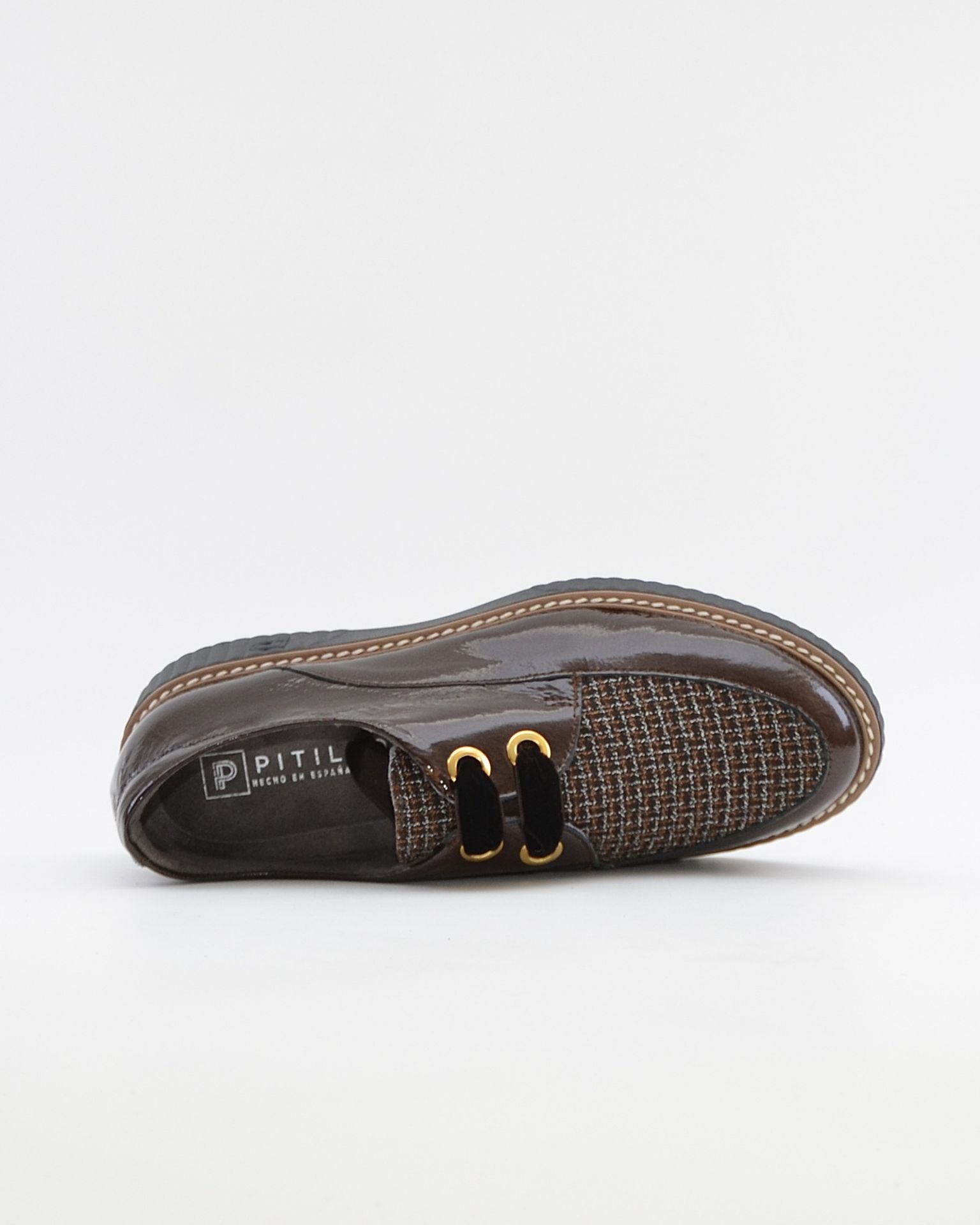 ZAPATO CASUAL MUJER PITILLOS CORDON PLANTILLA EXTRAIBLE 11555 CHAROL MARRÓN