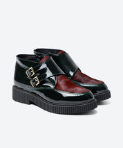 BOTIN MUJER DOS HEBILLAS CHAROL BURDEOS POTRO VERDE LACOMBA CLUSIA