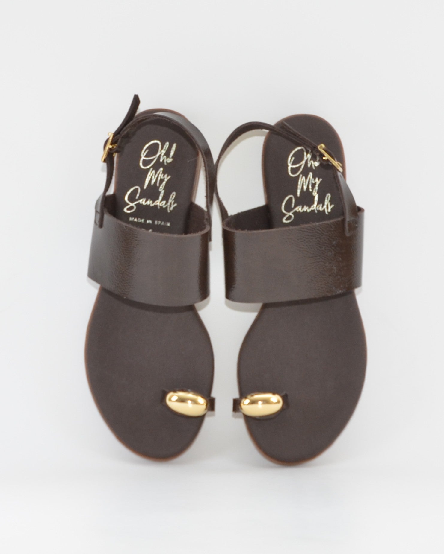 SANDALIA PLANA MUJER DEDO EN COLOR CHAROL MARRON PLANTA DE GEL OH MY SANDALS 5862