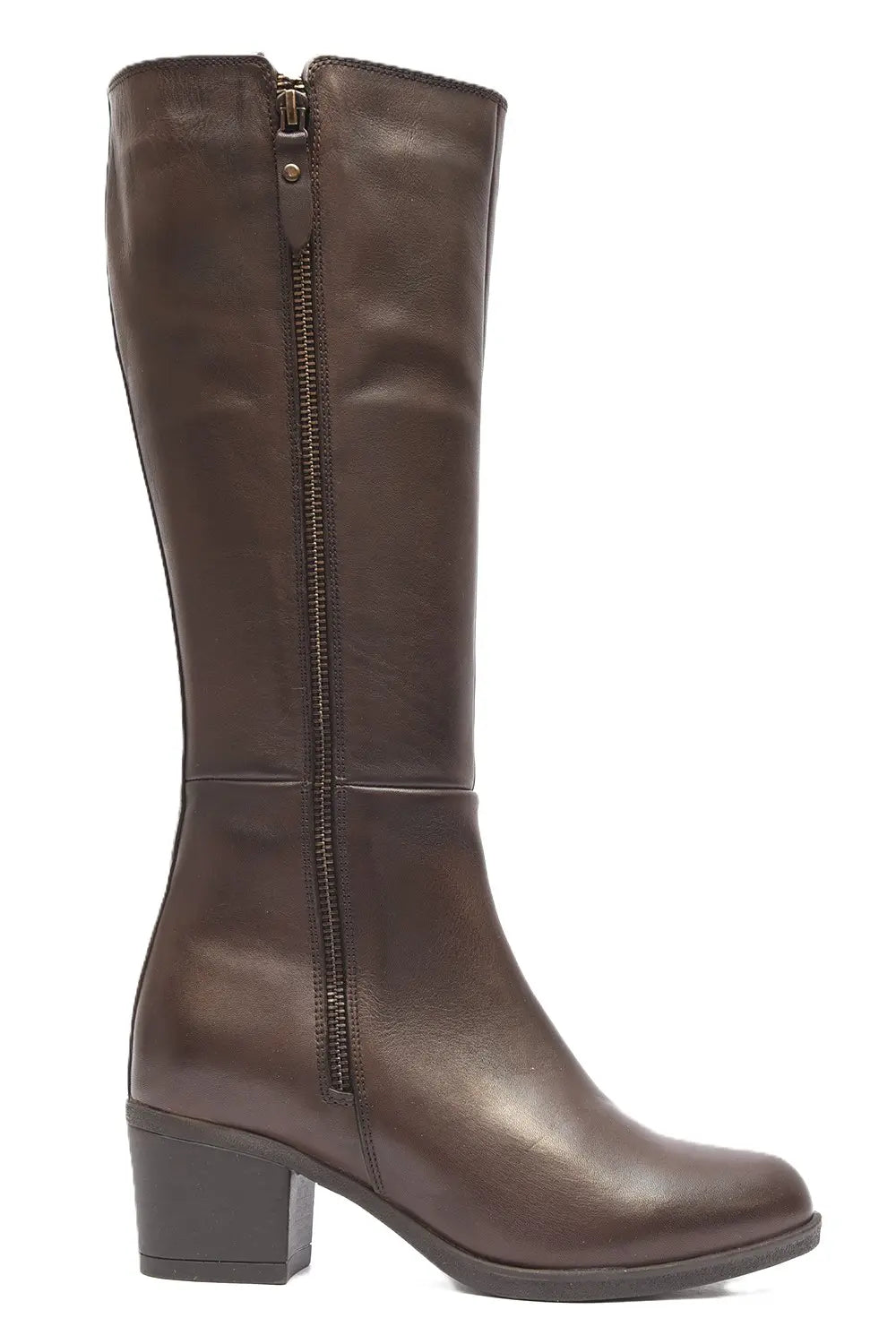 BOTA MUJER MARRON TACON CUADRADO  CREMALLERA Y ELÁSTICO LATERAL  L-1309