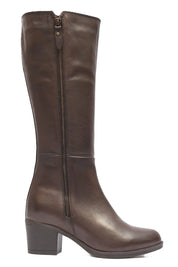 BOTA MUJER MARRON TACON CUADRADO  CREMALLERA Y ELÁSTICO LATERAL  L-1309