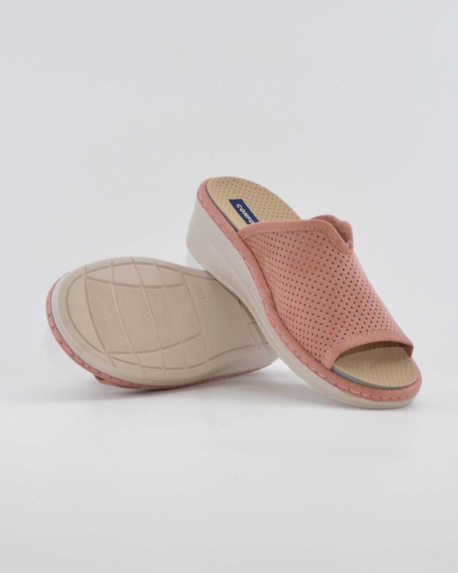 ZAPATILLAS DE CASA MUJER ABIERTA CON CUÑA COLOR MAQUILLAJE ANCHO ESPECIAL CON ABERTURA EN EL EMPEINE  PLANTILLA EXTRAIBLE
