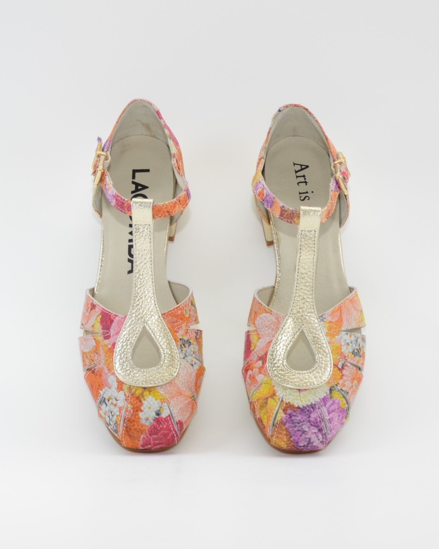 SANDALIA CANGREJERA MUJER FLORES COMBY ORO MULTI LACOMBA SUNFLOWERS