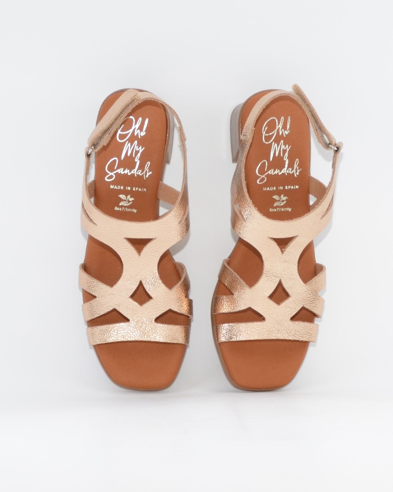 SANDALIA MUJER PLATINO TACON BAJO PLANTA DE GEL OH MY SANDALS 5992 CAVA