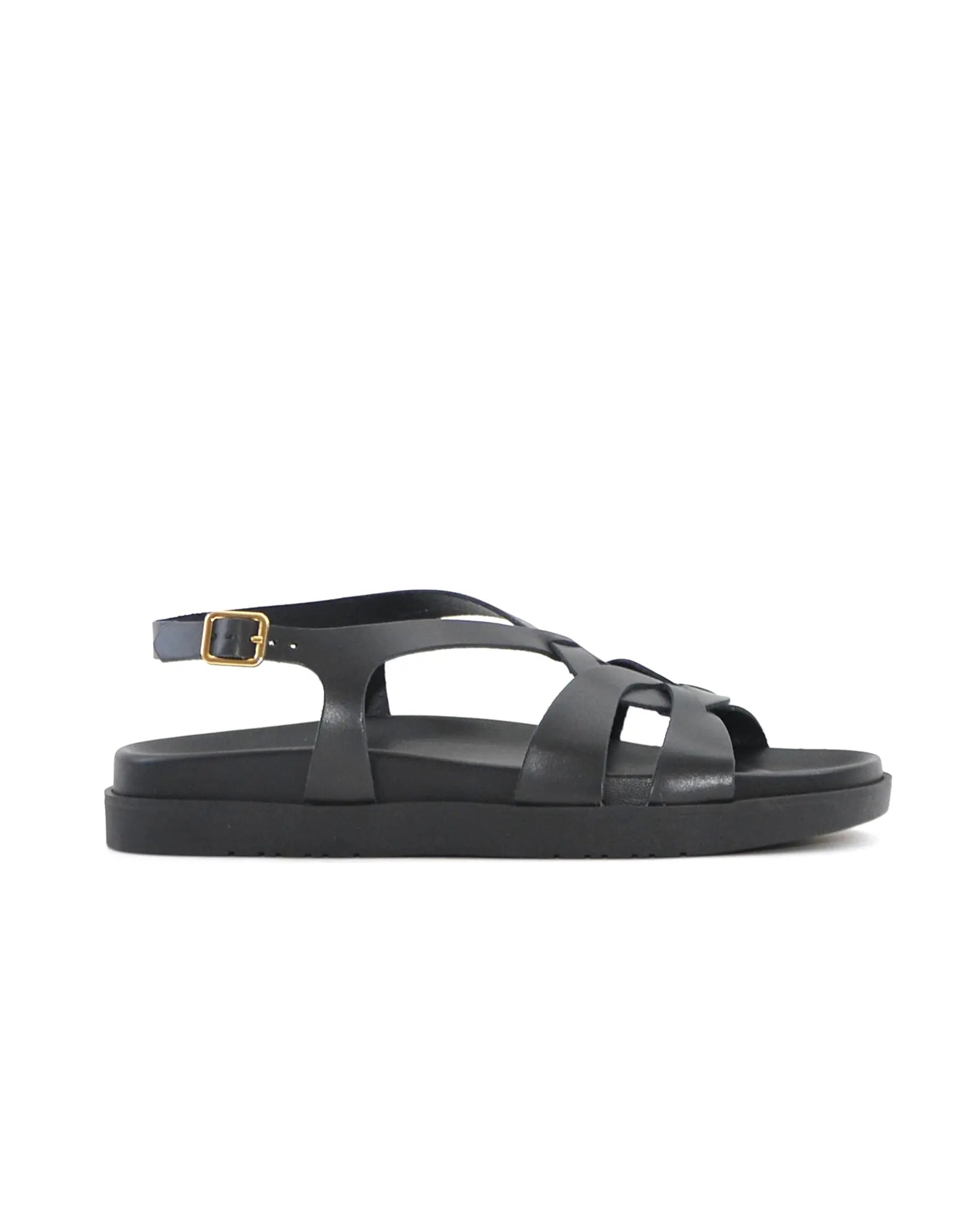 SANDALIA BIO PIEL COLOR NEGRO PLANTA FORRADA LACOMBA CROW