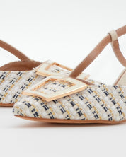 ZAPATO FIESTA MUJER TEJIDO BLANCO ADORNO METÁLICO CAYETANO 56022