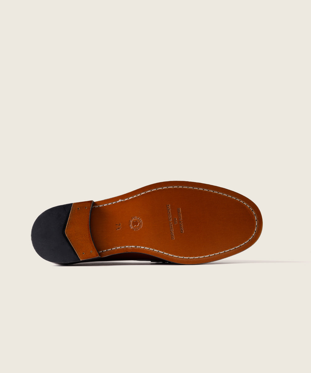 MOCASIN COSIDO A MANO FLORENTIC CHESNUT ANTIFAZ  800 SUELA DE CUERO