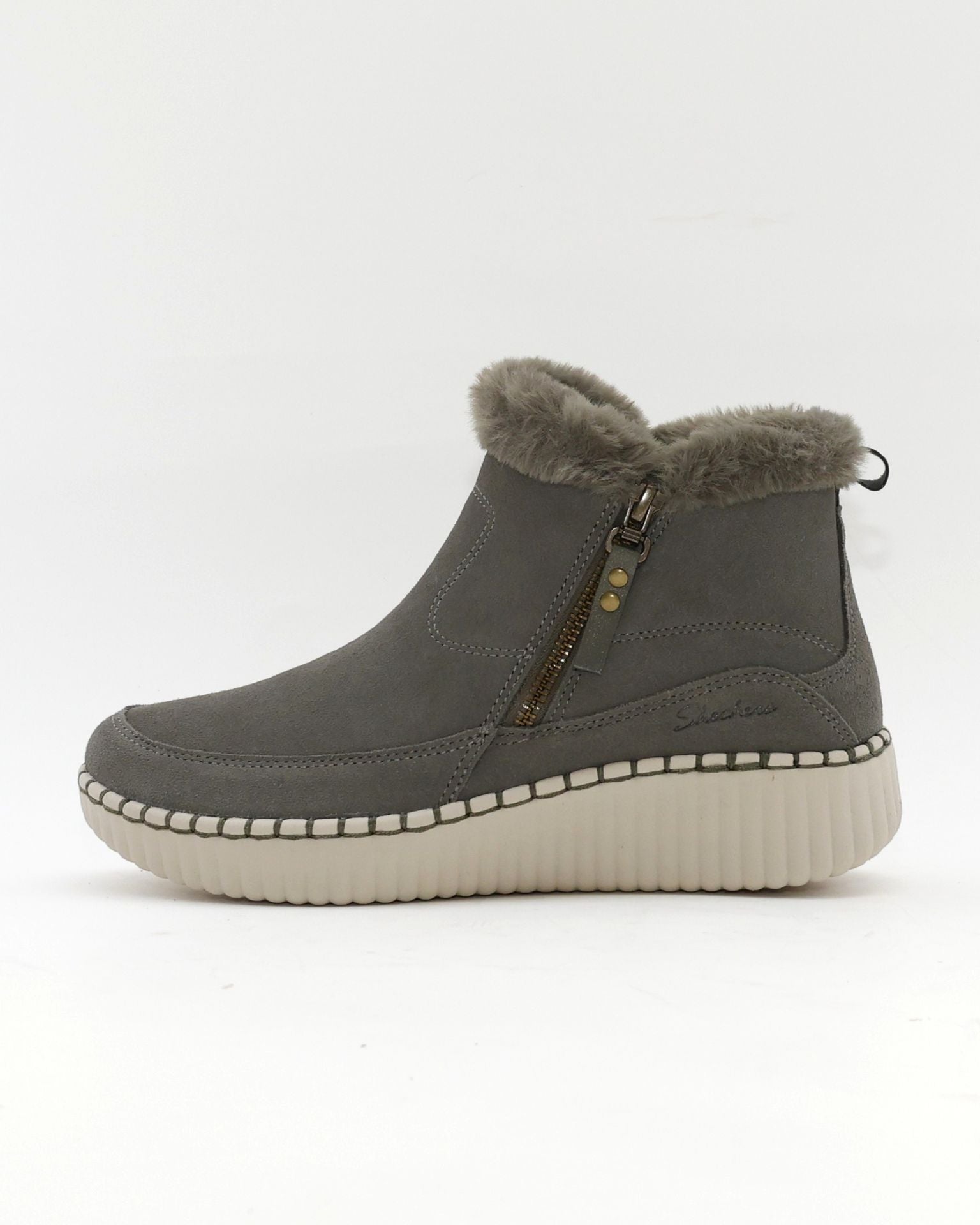 BOTIN PLANO MUJER FORRADO CON PELO SKECHERS VERDE 168108 OLV