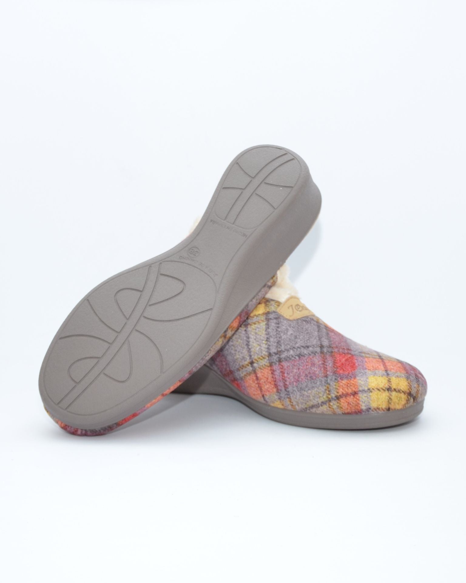 ZAPATILLAS DE CASA MUJER ANCHO ESPECIAL CUADROS GRIS