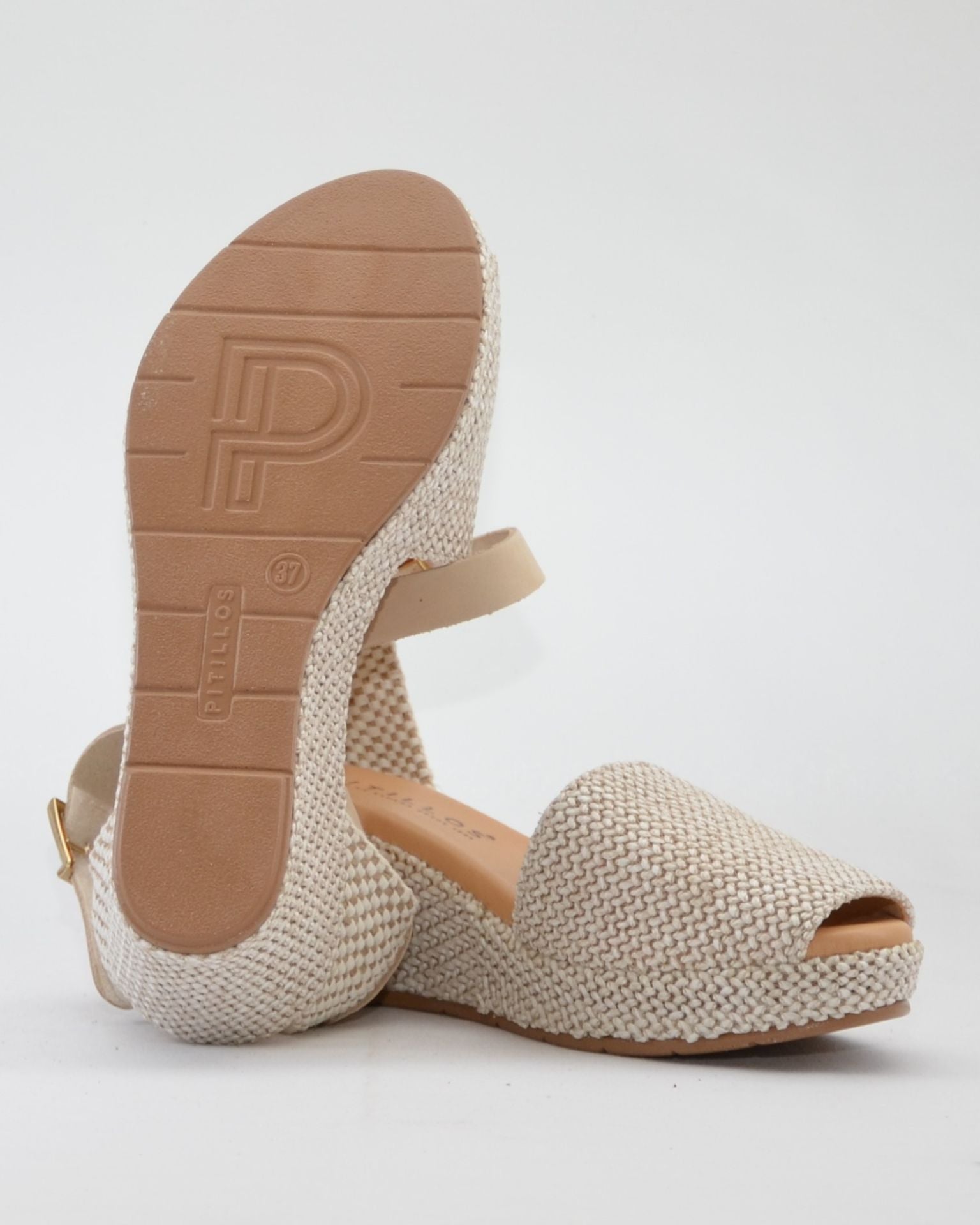 SANDALIA CON CUÑA MUJER PLANTA ACOLCHADA RAFIA NATURAL PITILLOS 11260