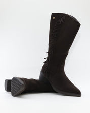 BOTA COWBOY MUJER SERRAJE MARRÓN CHOCOLATE CON CREMALLERA CARMELA 164253
