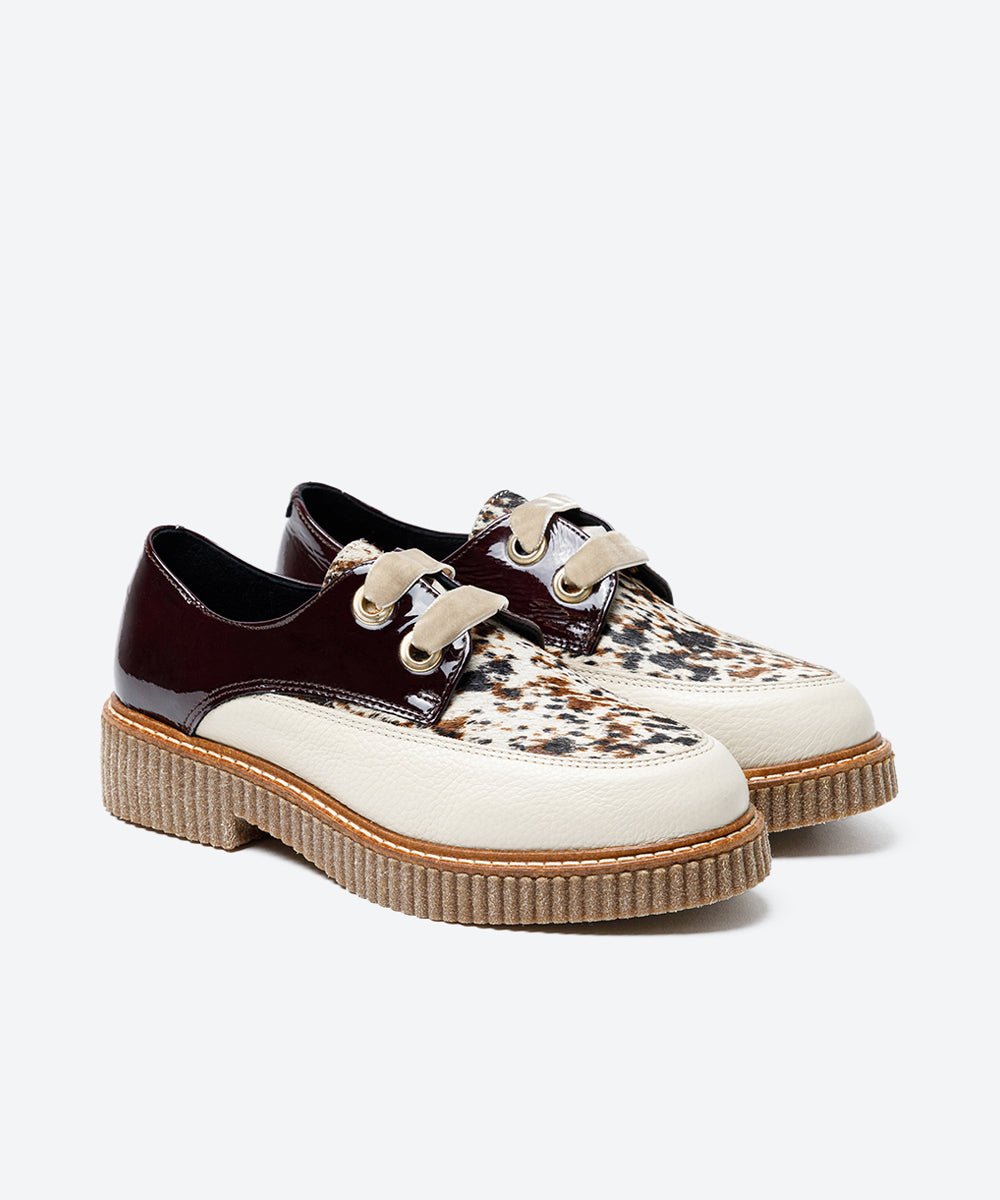 ZAPATO CORDON MUJER BEIGE CHAROL MARRON POTRO ANIMAL LACOMBA ALPINA