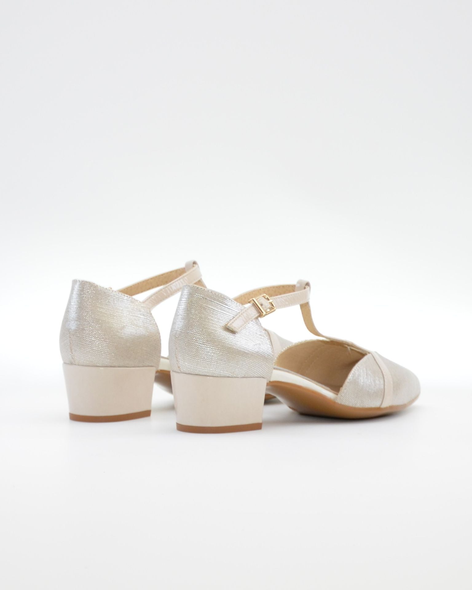 ZAPATO MUJER ABIERTO EN EL LATERAL EN PIEL METALIZADA CHAMPAN LACOMBA PETUNIA