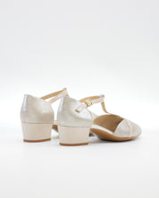 ZAPATO MUJER ABIERTO EN EL LATERAL EN PIEL METALIZADA CHAMPAN LACOMBA PETUNIA