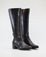 BOTA ALTA MUJER PIEL TACON BAJO COLOR NEGRO CON ELASTICO Y CREMALLERA REGARDE LE CIEL  JOLENE 22 NEGRO