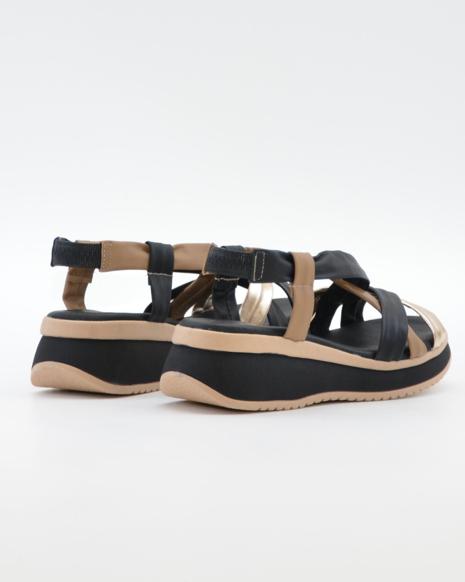 SANDALIA CUÑA MUJER TIRAS COMBI NEGRO PLANTA DE GEL OH MY SANDALS 5941