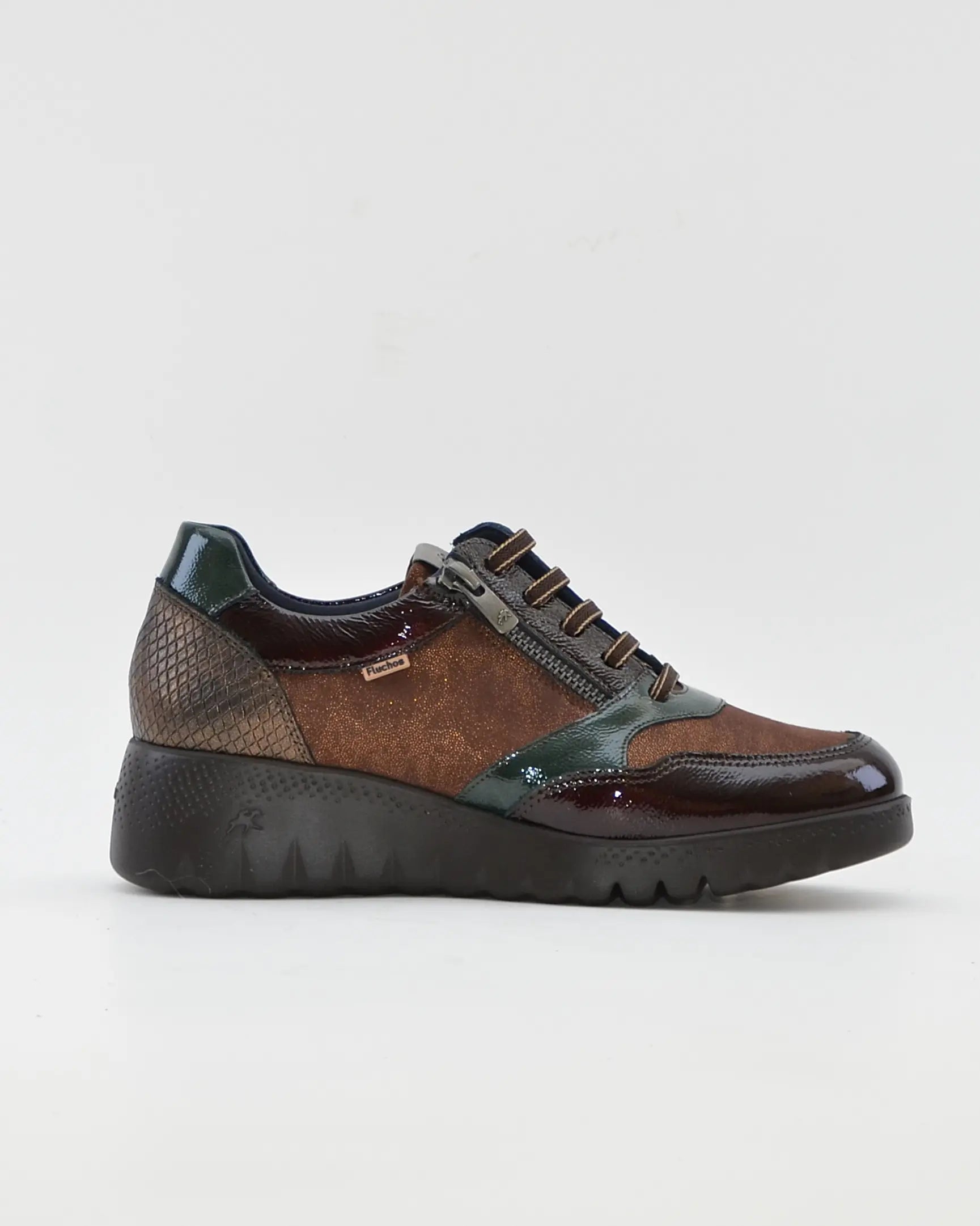 ZAPATO DE CORTE DEPORTIVO CUÑA MUJER CORDONES Y CREMALLERA FLUCHOS LIVE F2248 CAFE