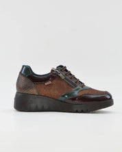 ZAPATO DE CORTE DEPORTIVO CUÑA MUJER CORDONES Y CREMALLERA FLUCHOS LIVE F2248 CAFE