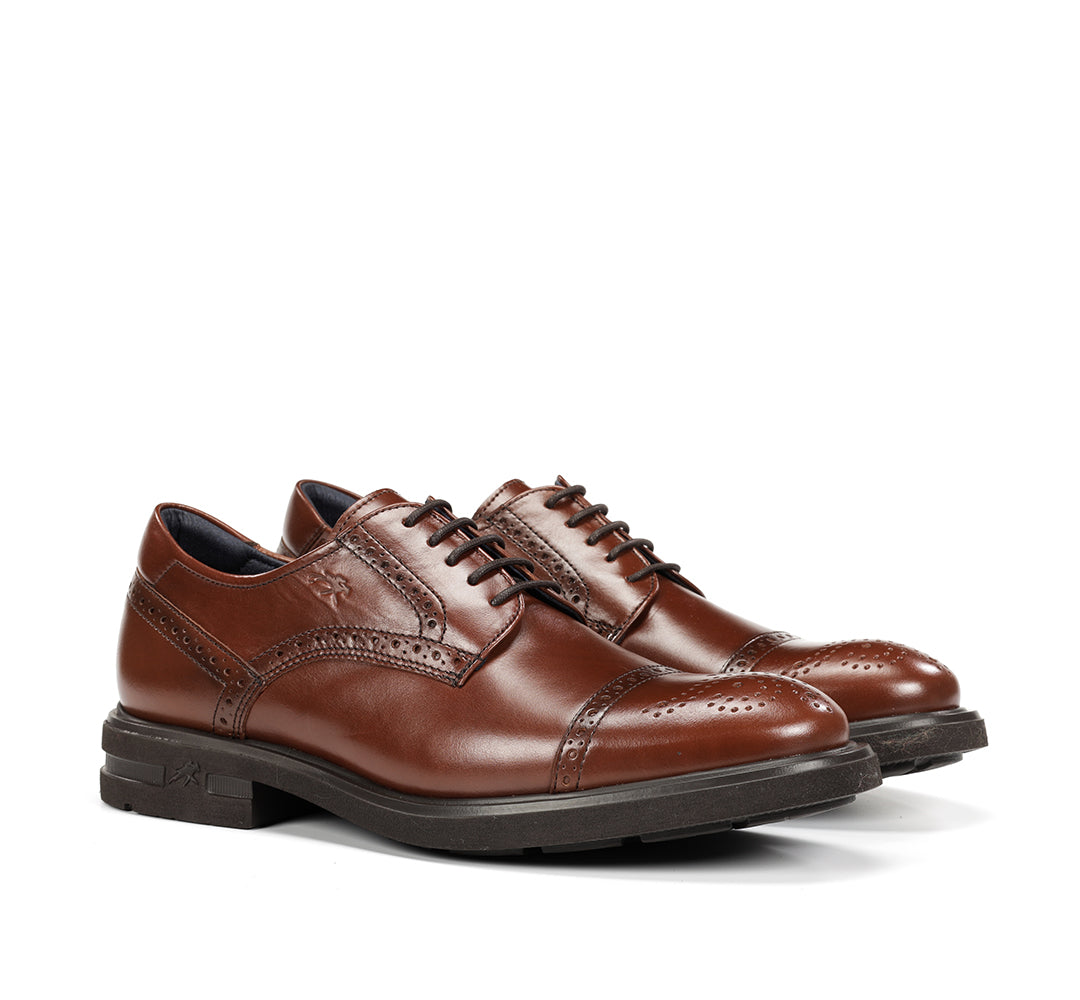 ZAPATO PICADO CORDON CUERO F0629 BELGAS CASTAÑO