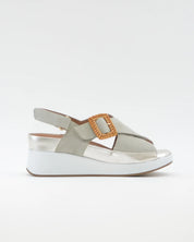 SANDALIA CRUZADA CUÑA PLANTILLA EXTRAIBLE MUJER DOS VELCROS AD.HEBILLA ANCHO ESPECIAL COLOR VERDE EUCALIPTO PIE SANTO 260383