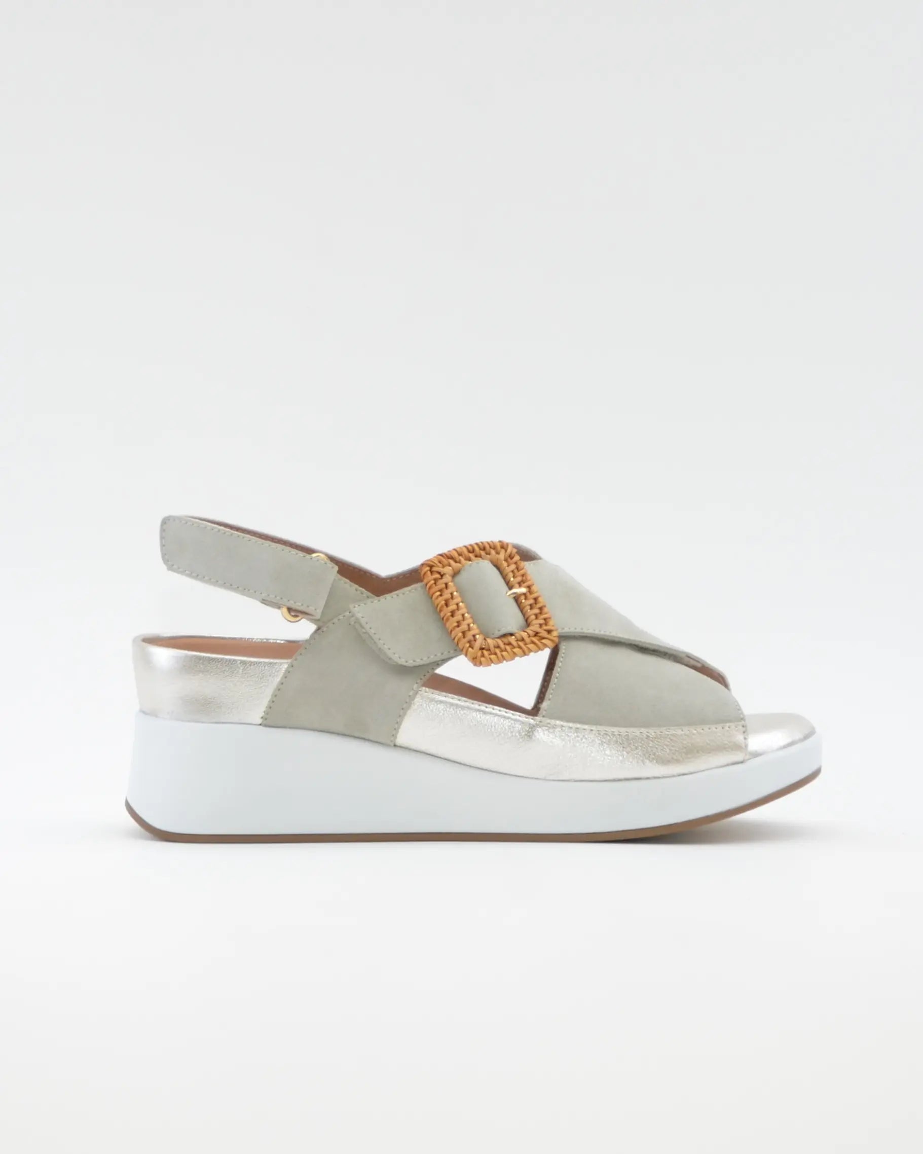 SANDALIA CRUZADA CUÑA PLANTILLA EXTRAIBLE MUJER DOS VELCROS AD.HEBILLA ANCHO ESPECIAL COLOR VERDE EUCALIPTO PIE SANTO 260383