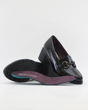 ZAPATO MOCASIN MUJER TACON ANCHO PLANTILLA EXTRAIBLE PITILLOS 11621 CHAROL NEGRO