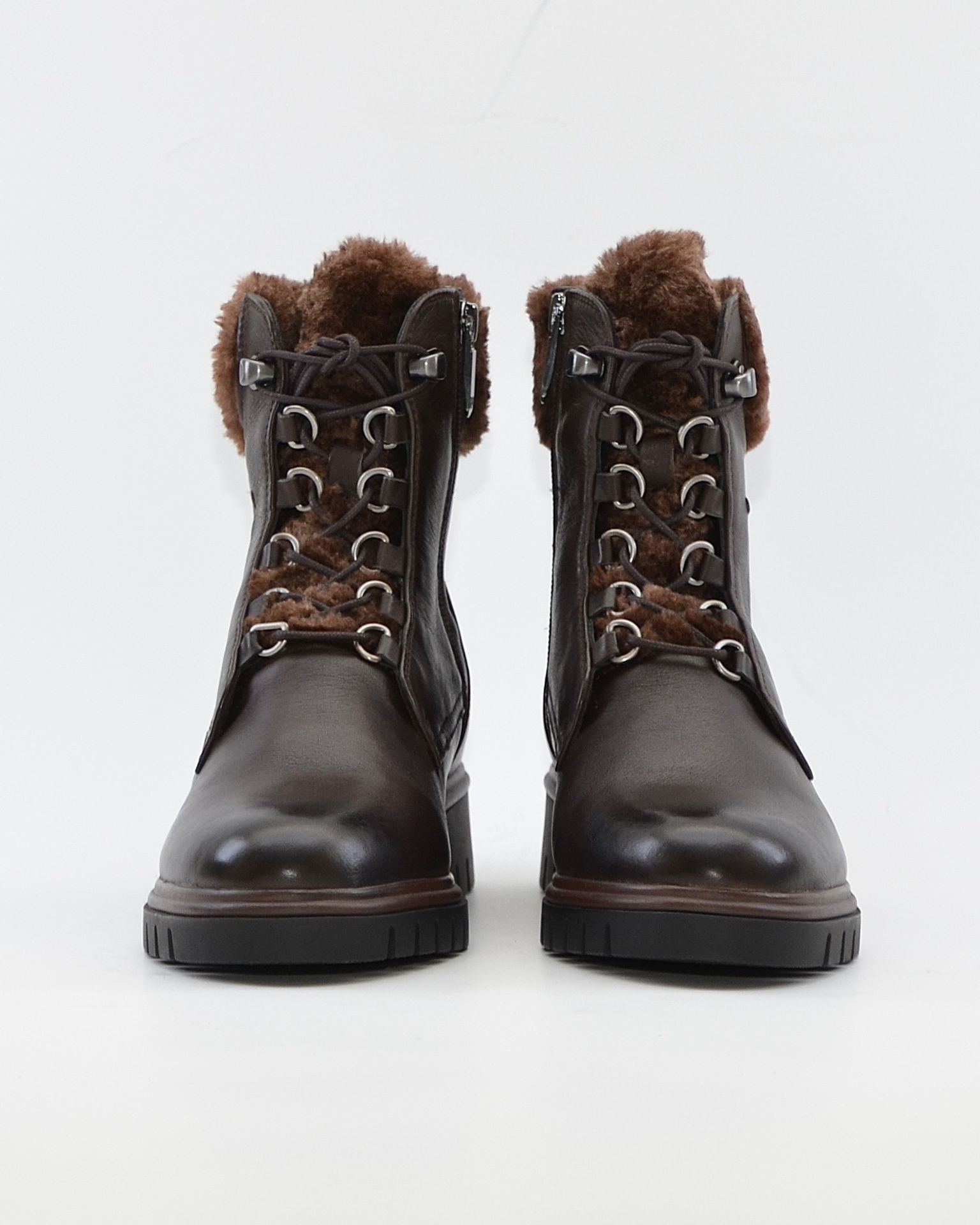 BOTIN PLANO MUJER CORDONES Y CREMALLERA COLOR  MARRON CHOCOLATE CON PELO REGARDE LE CIEL JUSTINA 02 COFFE