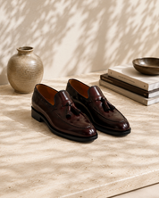 ZAPATO MOCASIN HOMBRE BORLAS TASSEL FLORENTIC SIRACH BURDEOS SUELA DE CUERO