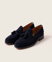 ZAPATO HOMBRE BORLAS TASSEL SERRAJE AZUL MARINO SUELA DE CUERO