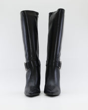 BOTA ALTA MUJER TACON ANCHO EN PIEL COLOR NEGRO ADORNO HEBILLA