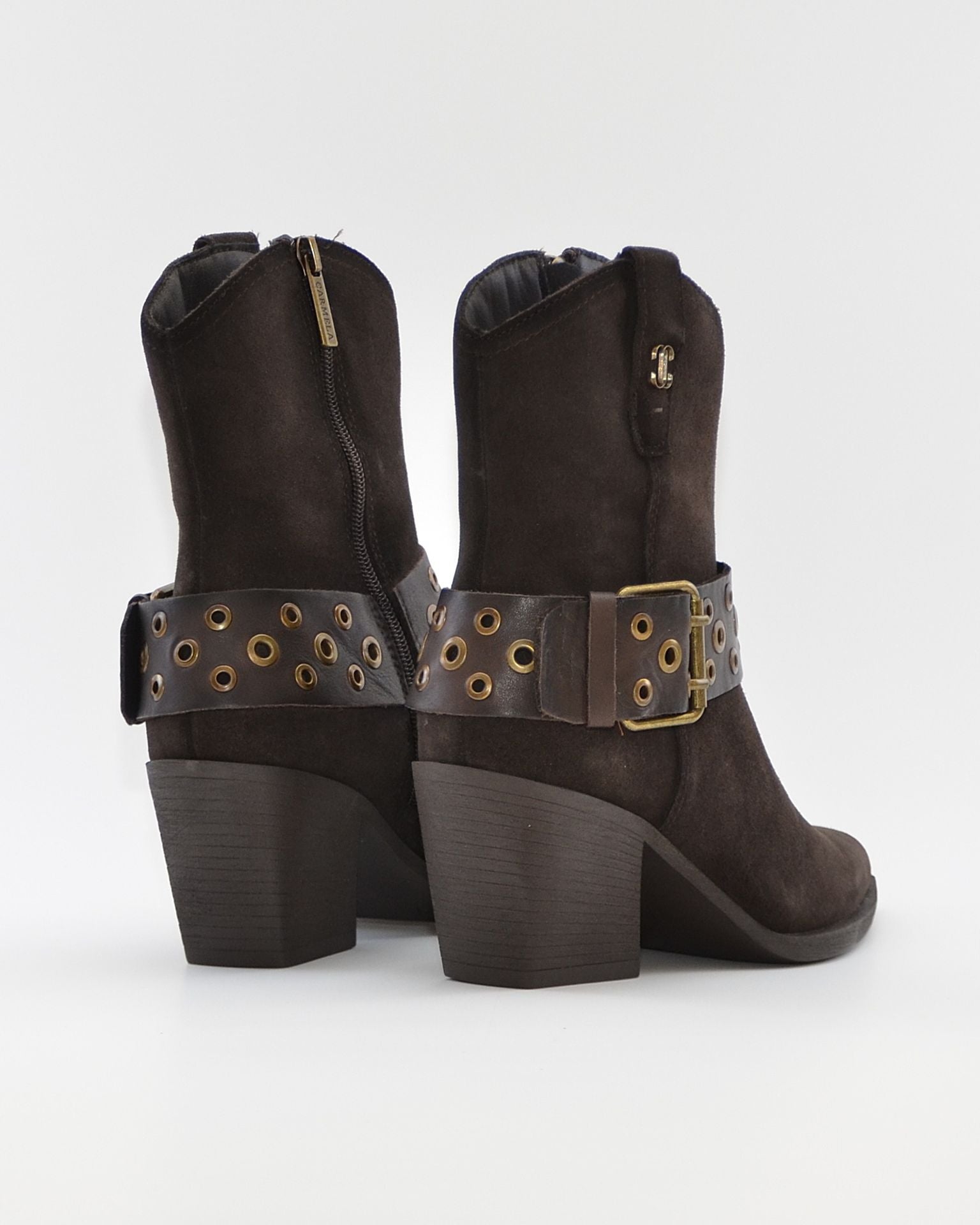 BOTÍN COWBOY MUJER MARRON CHOCOLATE HEBILLA Y TALLAS BRONCE CARMELA 164132
