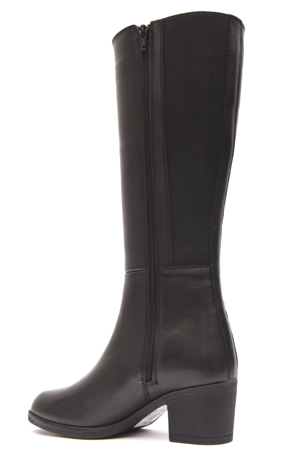 BOTA MUJER NEGRO TACON CUADRADO  CREMALLERA Y ELÁSTICO LATERAL  L-1309