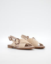 SANDALIA MUJER PLANA BEIGE CON DETALLES EN CUERDA TRENZADA CARMELA 163160