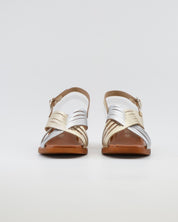 SANDALIA MUJER TACON MEDIO PLANTA DE GEL COMBI PLATA DORADO JORDANA 4235