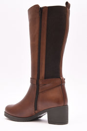 BOTA MUJER CUERO TACON CUADRADO  CREMALLERA Y ELÁSTICO LATERAL  L-1303