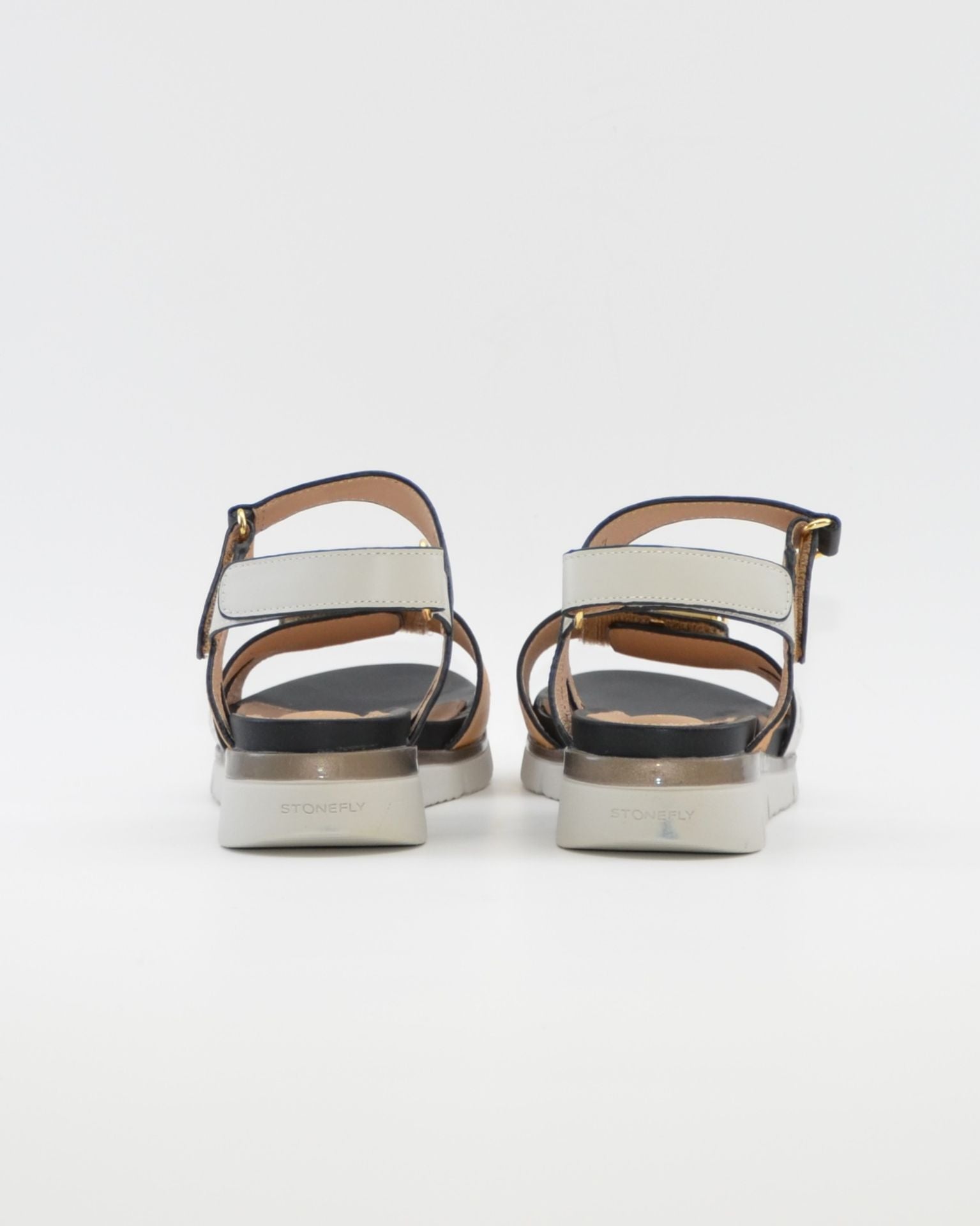 SANDALIA PLANA MUJER STONEFLY DOS VELCROS COMBI CAMEL BLANCO Y NEGRO