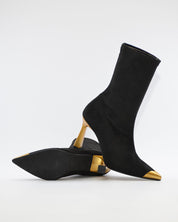 BOTA MEDIA CAÑA LYCRA MUJER COLOR NEGRO DETALLES DORADOS DANIELA VEGA 2880 ANTE STRECH