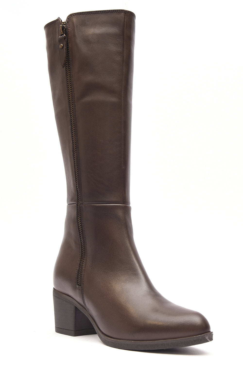 BOTA MUJER MARRON TACON CUADRADO  CREMALLERA Y ELÁSTICO LATERAL  L-1309